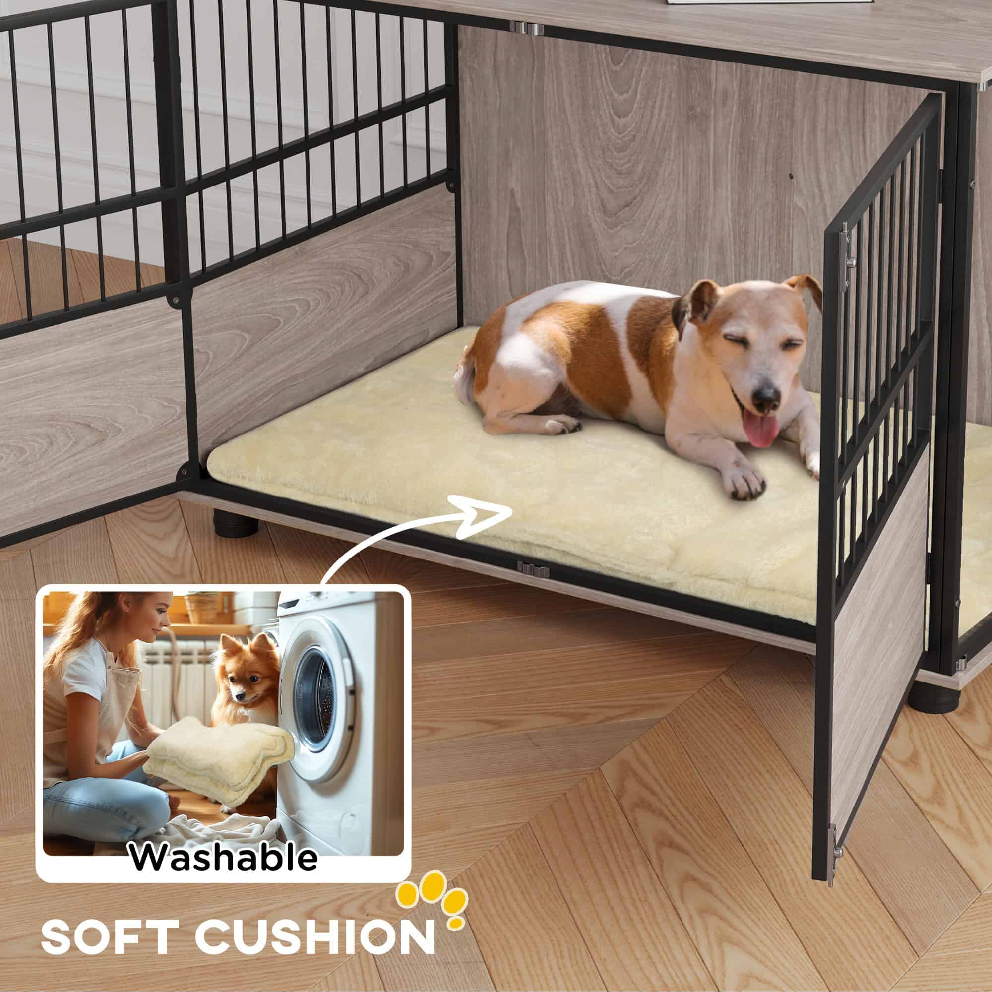 100cm Furniture Style Dog Crate Dog Cage End Table Indoor with 3 Doors Soft Washable Cushion, for Large Sized Dogs - Image 5
