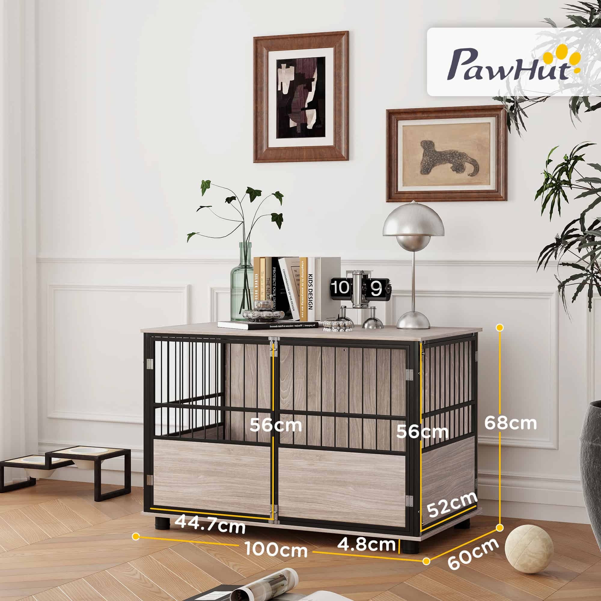 100cm Furniture Style Dog Crate Dog Cage End Table Indoor with 3 Doors Soft Washable Cushion, for Large Sized Dogs - Image 3