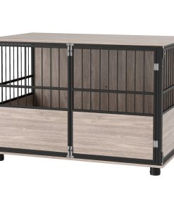 100cm Furniture Style Dog Crate Dog Cage End Table Indoor with 3 Doors Soft Washable Cushion, for Large Sized Dogs