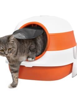 Foldable Cat Litter Tray with Lid, Deodorant, Scoop, Orange