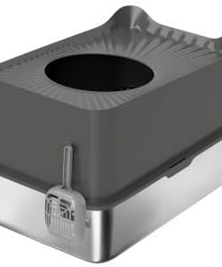 Stainless Steel Cat Litter Tray, Extra Large Enclosed Litter Box with Scoop, Top Entrance, Non-slip Pads, Dark Grey