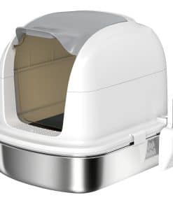 Stainless Steel Cat Litter Box with Lid, for Cats, Enclosed Cat Litter Box with Flip Cover, Scoop