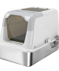 Extra Large Stainless Steel Litter Box, Enclosed Cat Litter Tray with Scoop, Deodorizer Bag, Front-Entry and Top-Exit