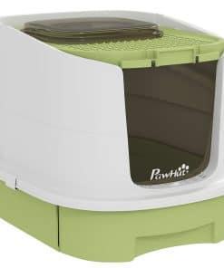 Cat Litter Box with Lid, Scoop, Deodorisation Bags, Top Entry, Green