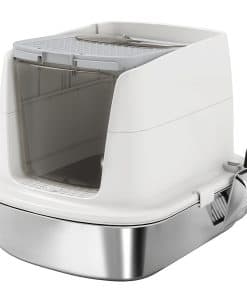 Large Stainless Steel Litter Box, Enclosed Metal Cat Litter Tray with Scoop, Deodoriser Bag, Front-Entry and Top-Exit