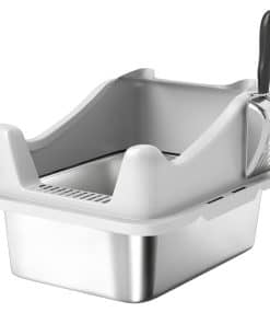 Stainless Steel Cat Litter Box with High Sides, Scoop, 43 x 33 x 25 cm