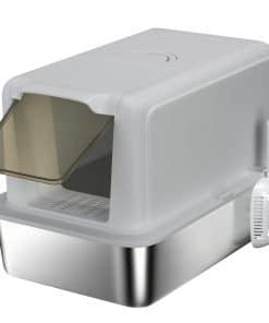 Stainless Steel Cat Litter Box with Removable Lid, Scoop, Filter Bags, for Larger Cats, Grey