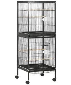 Bird Cage Budgie Cage 2 In 1 Large Aviary with Wheels Removable Trays for Finch Canaries Cockatiels Black