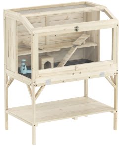 2 Tier Wooden Hamster Cage with Shelf and Openable Top