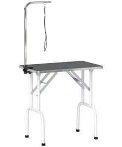 32" Foldable Dog Grooming Table Pet Drying Beauty Table Adjustable Fixed Arm Rubber Top, Black