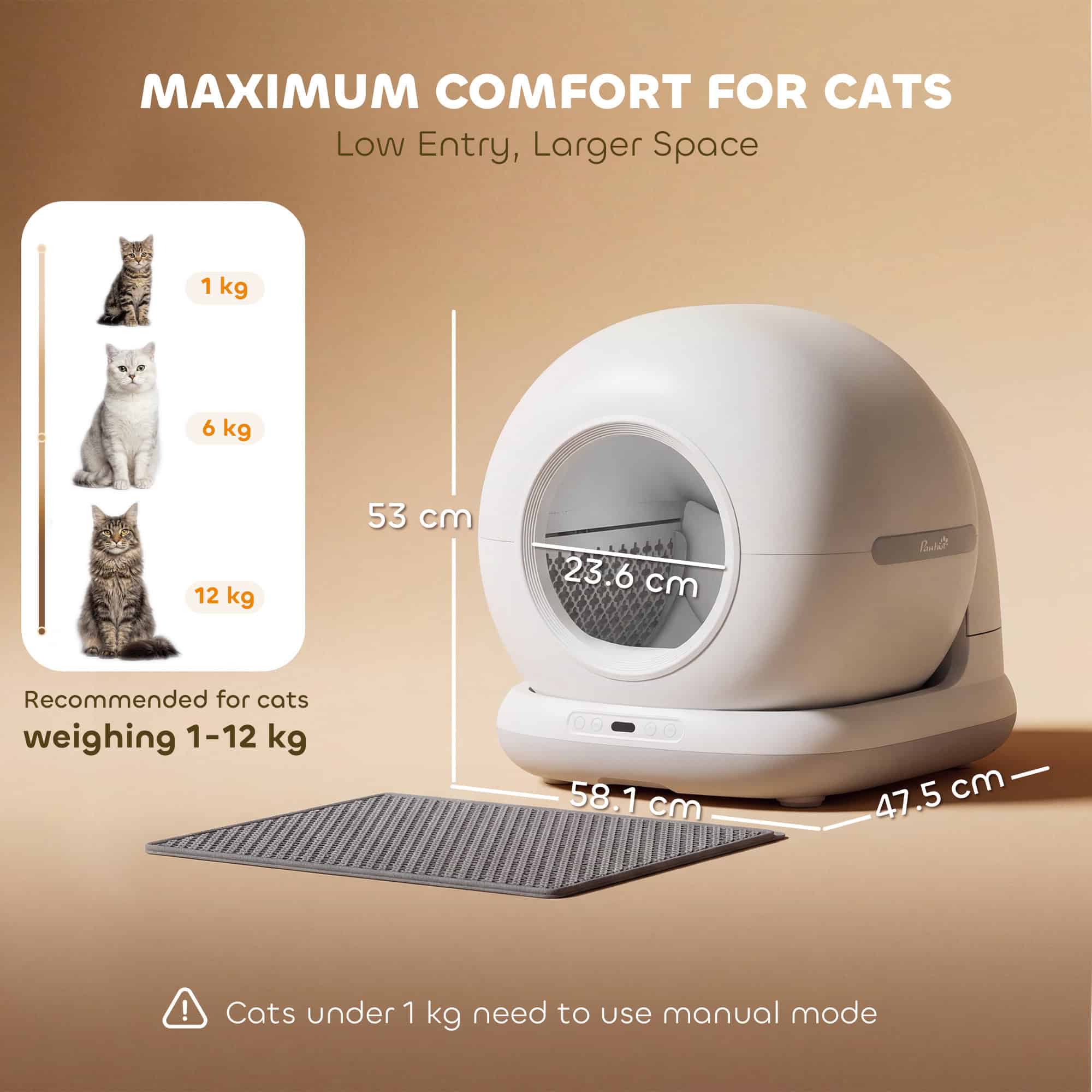 72L Self Cleaning Cat Litter Tray Automatic Cat Litter Box APP Control for Multiple Cats - Image 3