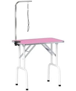 32" Foldable Dog Grooming Table Pet Drying Beauty Table Adjustable Fixed Arm Rubber Top, Pink