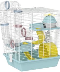 3-Level Hamster Cage with Exercise Wheel, Water Bottle, Food Bowl, for Dwarf Hamsters, 34.5 x 27.5 x 41 cm, Blue