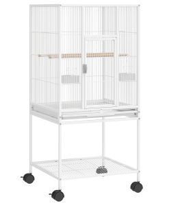 Bird Cage Detachable with Rolling Stand Parrot Cage with Storage Shelf White