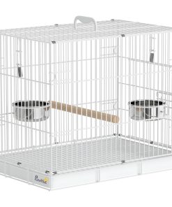 Bird Cage Foldable Portable Budgie Cage with Wooden Perch 2 Bowls for Travel 49 x 31 x 40 cm Black