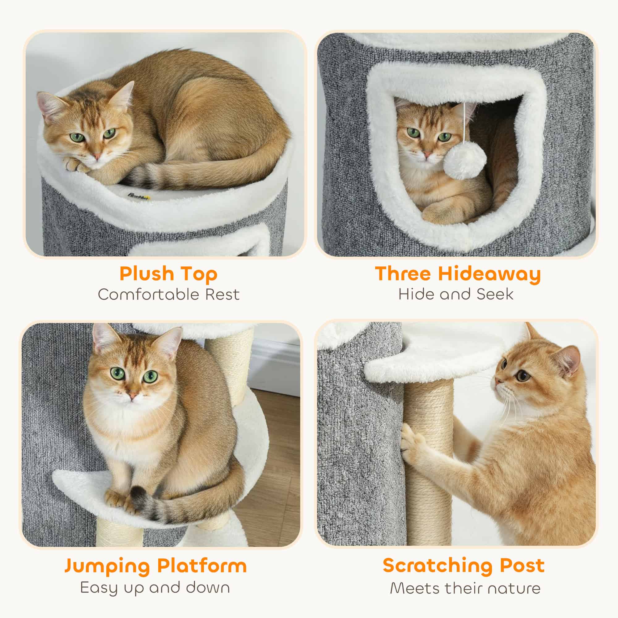 101 cm Cat Tree with Sisal Scratching Posts, 3 Barrel Condos, 3 Platforms, for Indoor Cats to Rest and Play - Image 5