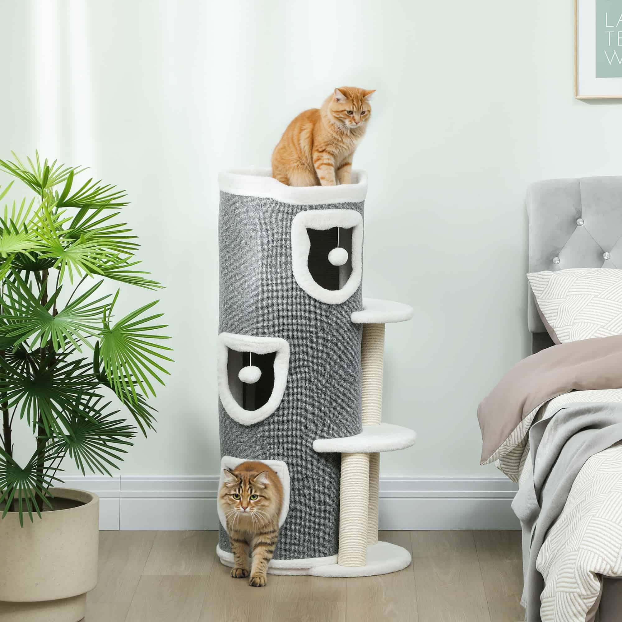 101 cm Cat Tree with Sisal Scratching Posts, 3 Barrel Condos, 3 Platforms, for Indoor Cats to Rest and Play - Image 2