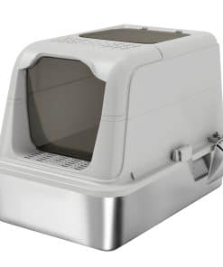 Extra Large Stainless Steel Litter Box, Enclosed Cat Litter Tray with Scoop, Deodorizer Bag, Front-Entry and Top-Exit