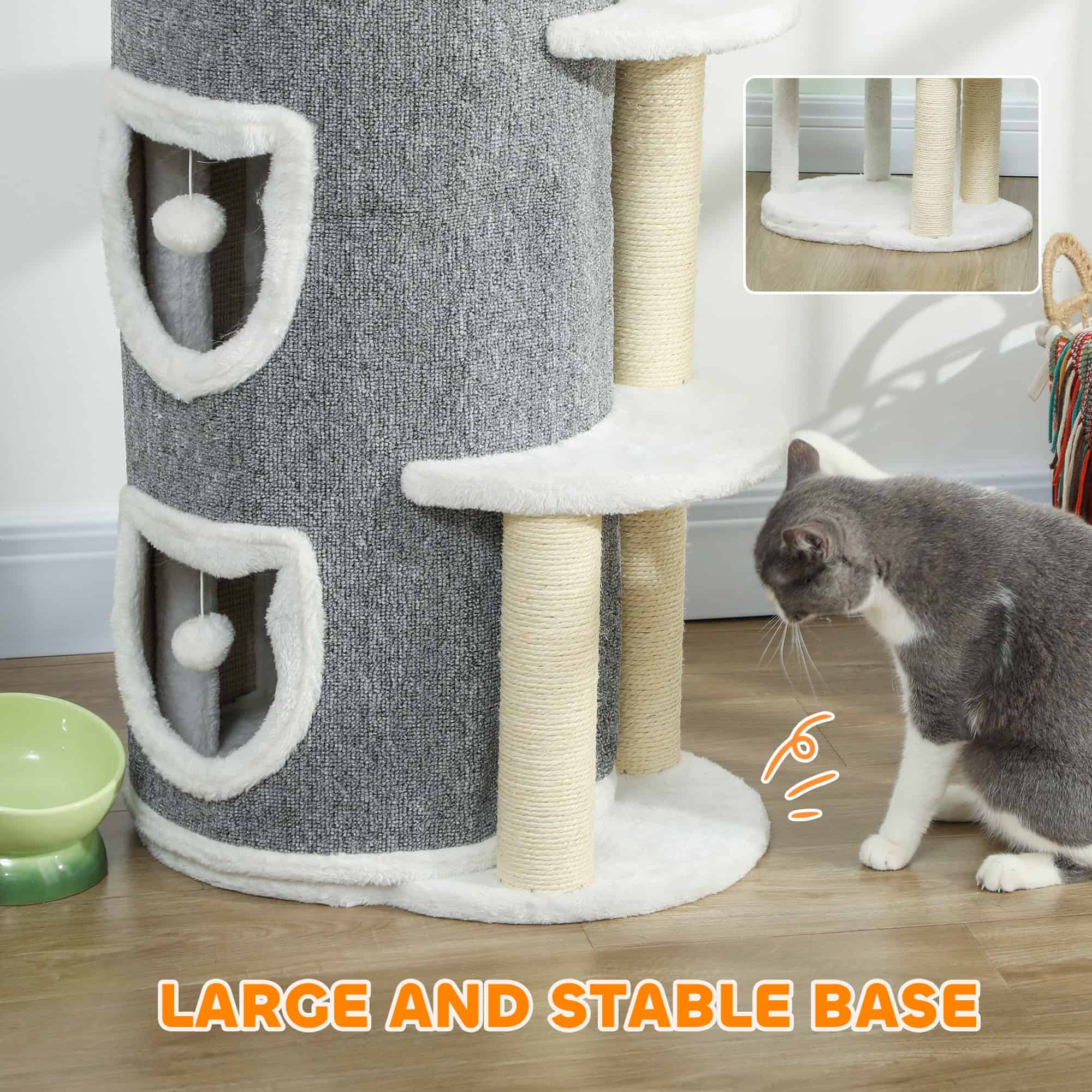 101 cm Cat Tree with Sisal Scratching Posts, 3 Barrel Condos, 3 Platforms, for Indoor Cats to Rest and Play - Image 6