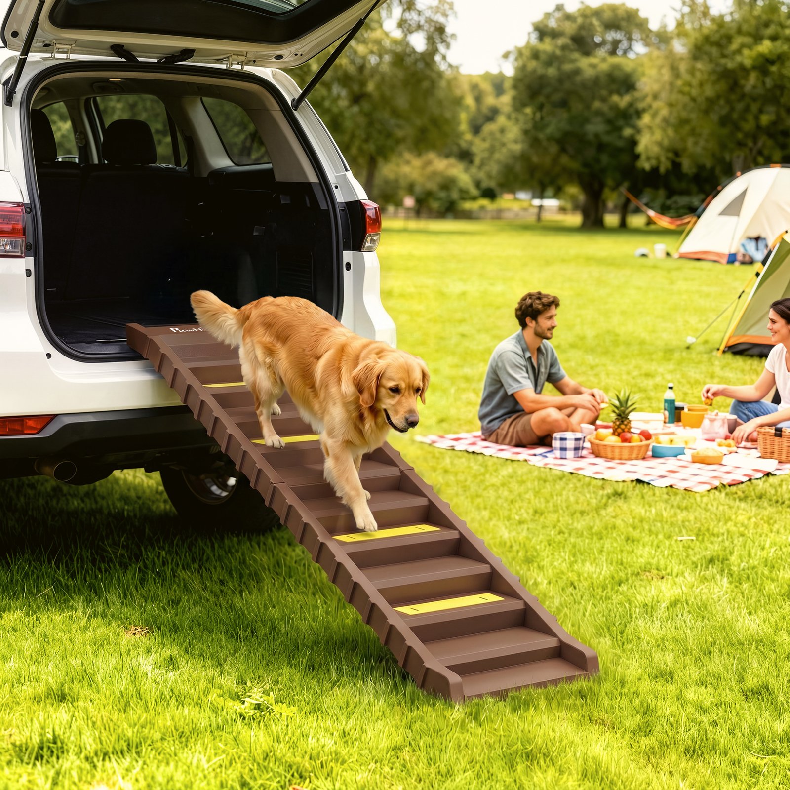 Dog Car Ramp with Anti-Slip Steps, 10-Steps Pet Stairs for Pets to Access Cars and High Beds, Brown