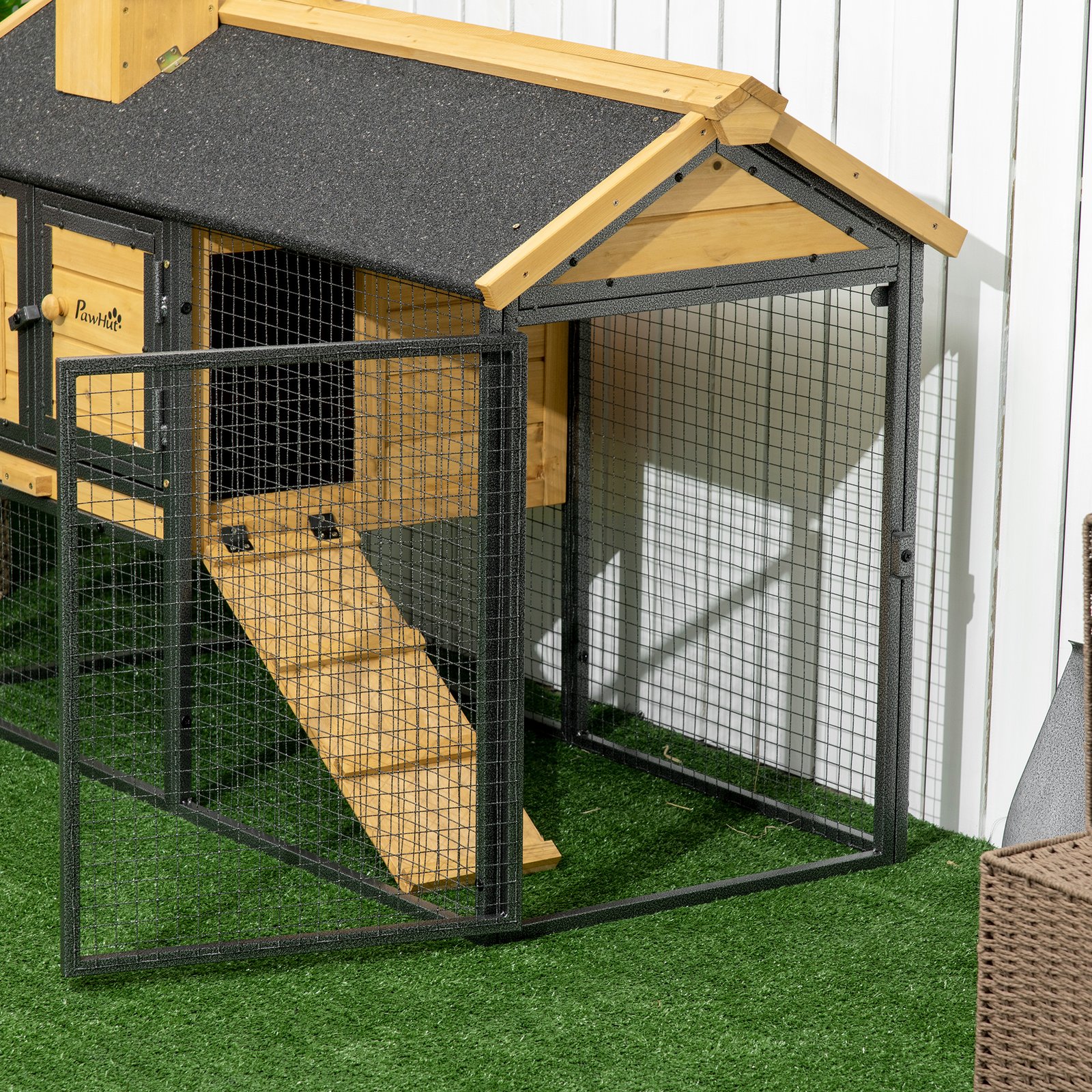 Outdoor Rabbit Hutch, with Run, Removable Tray, Asphalt Roof, 120 x 55.5 x 80cm