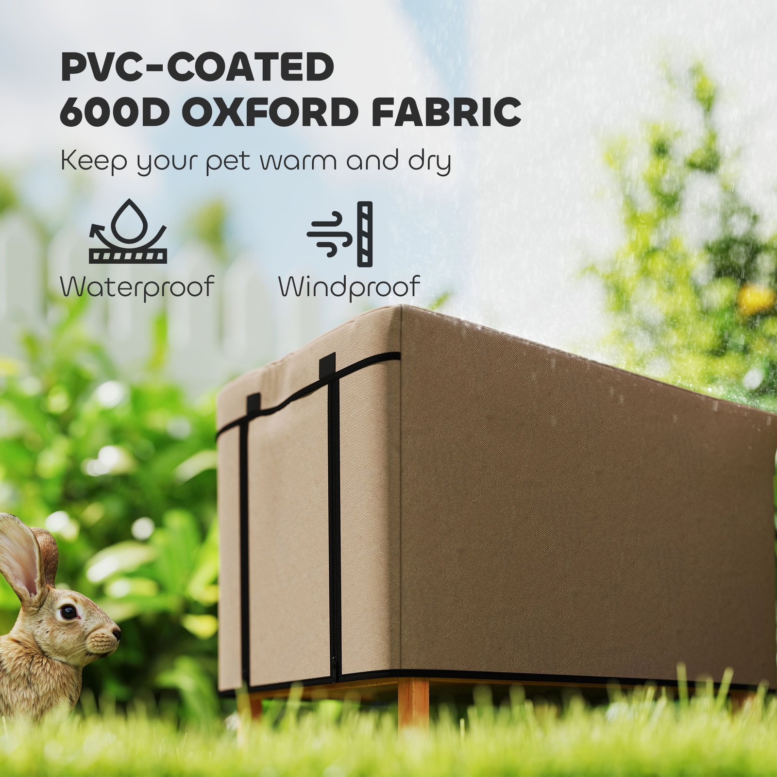 Water-Resistant Rabbit Hutch Cover for X-D2-0047 and Similar Models, 43 x 52 x 37cm, Brown