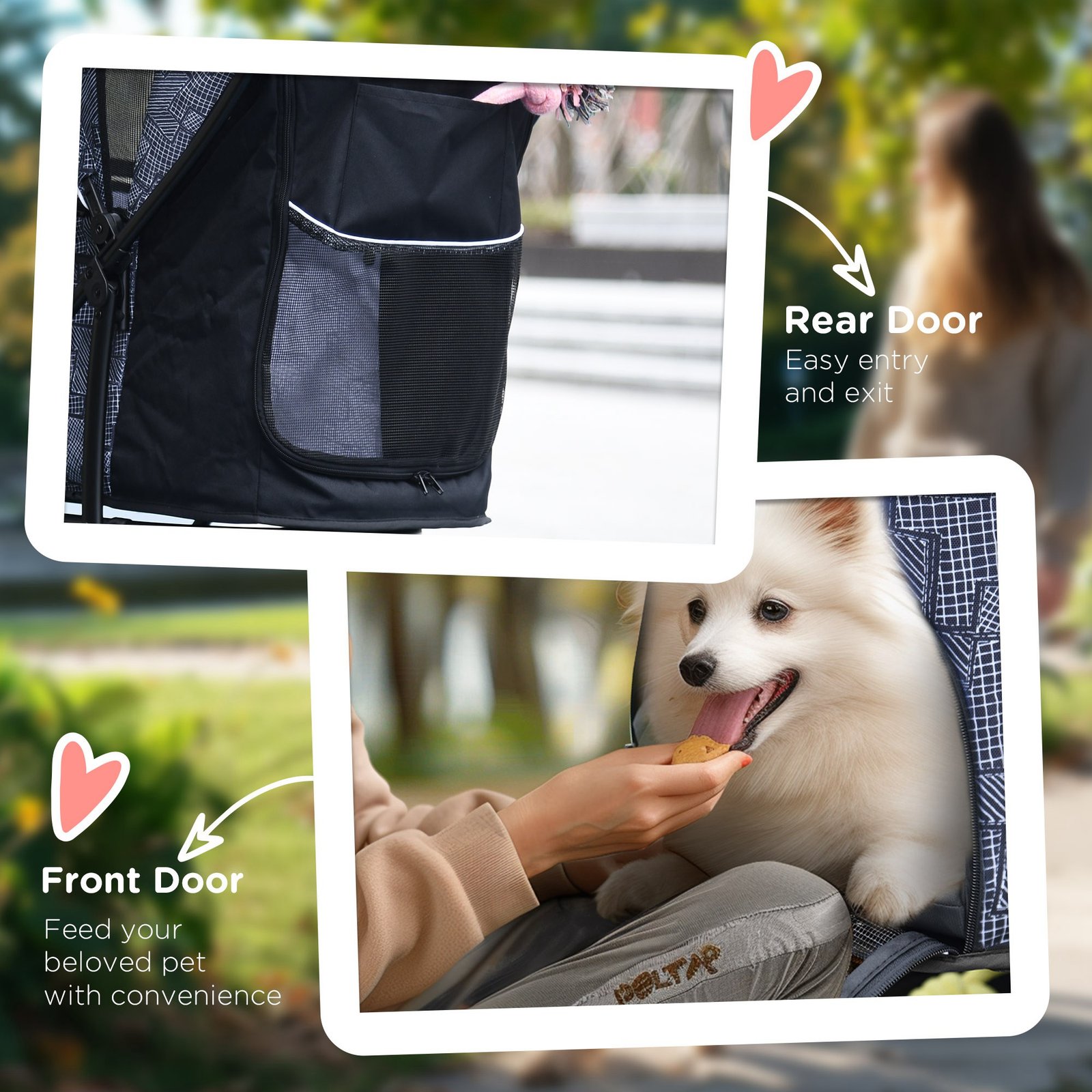Foldable Pet Stroller for Dogs, Puppy Stroller, with Large Carriage, Brakes, Canopy - Grey