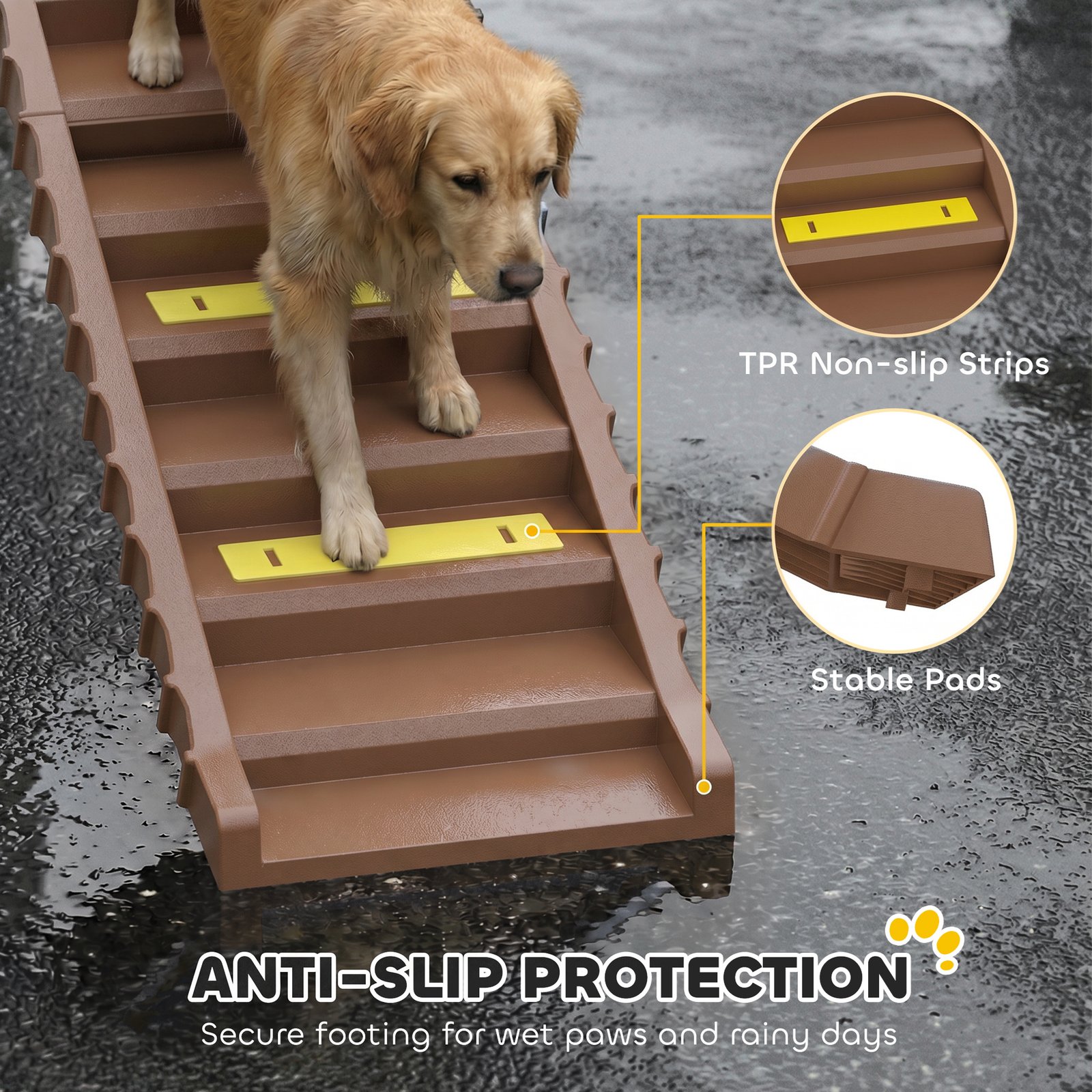 Dog Car Ramp with Anti-Slip Steps, 10-Steps Pet Stairs for Pets to Access Cars and High Beds, Brown