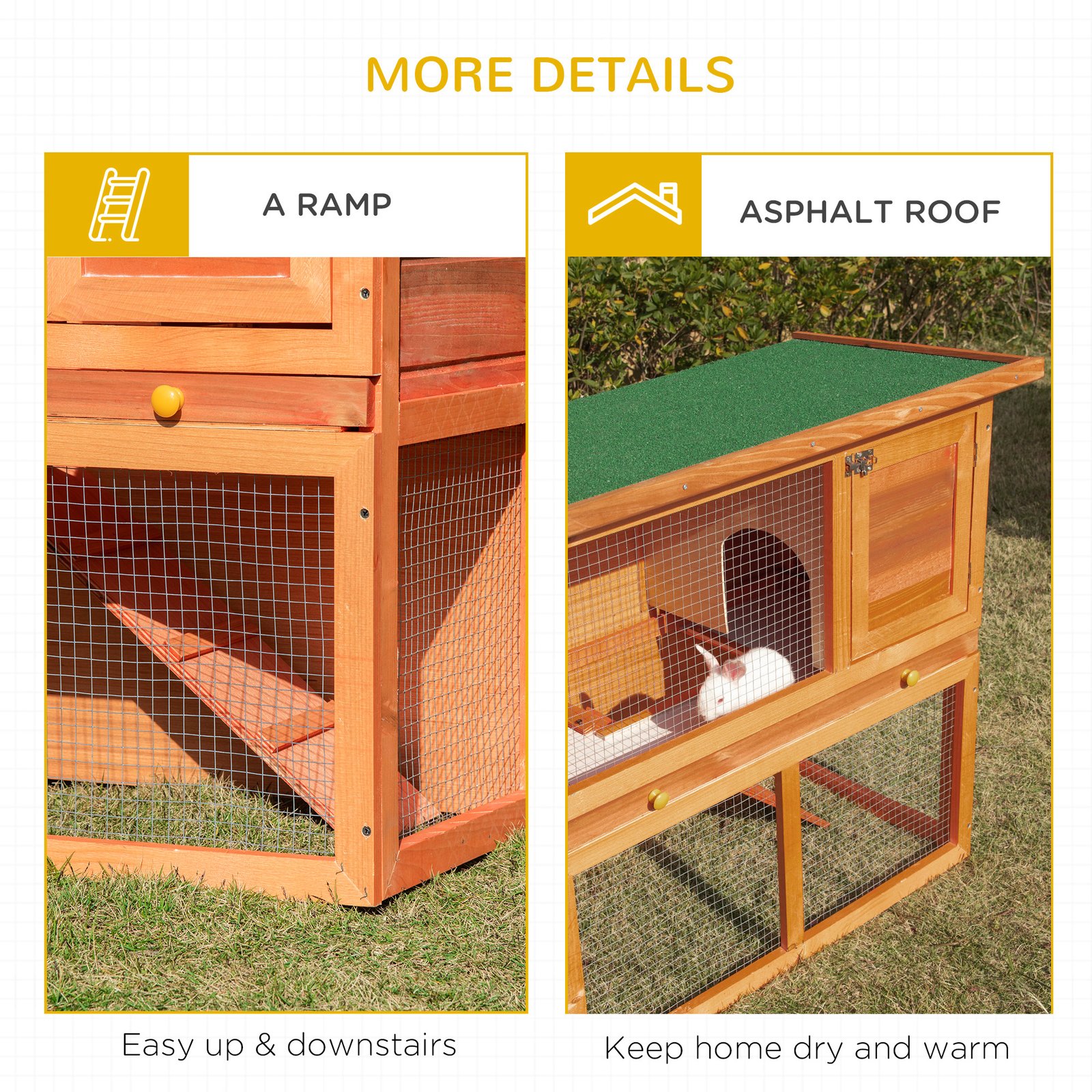 Two-Tier Rabbit Hutch, Wooden Outdoor Pet Cage, with Opening Top - Image 7
