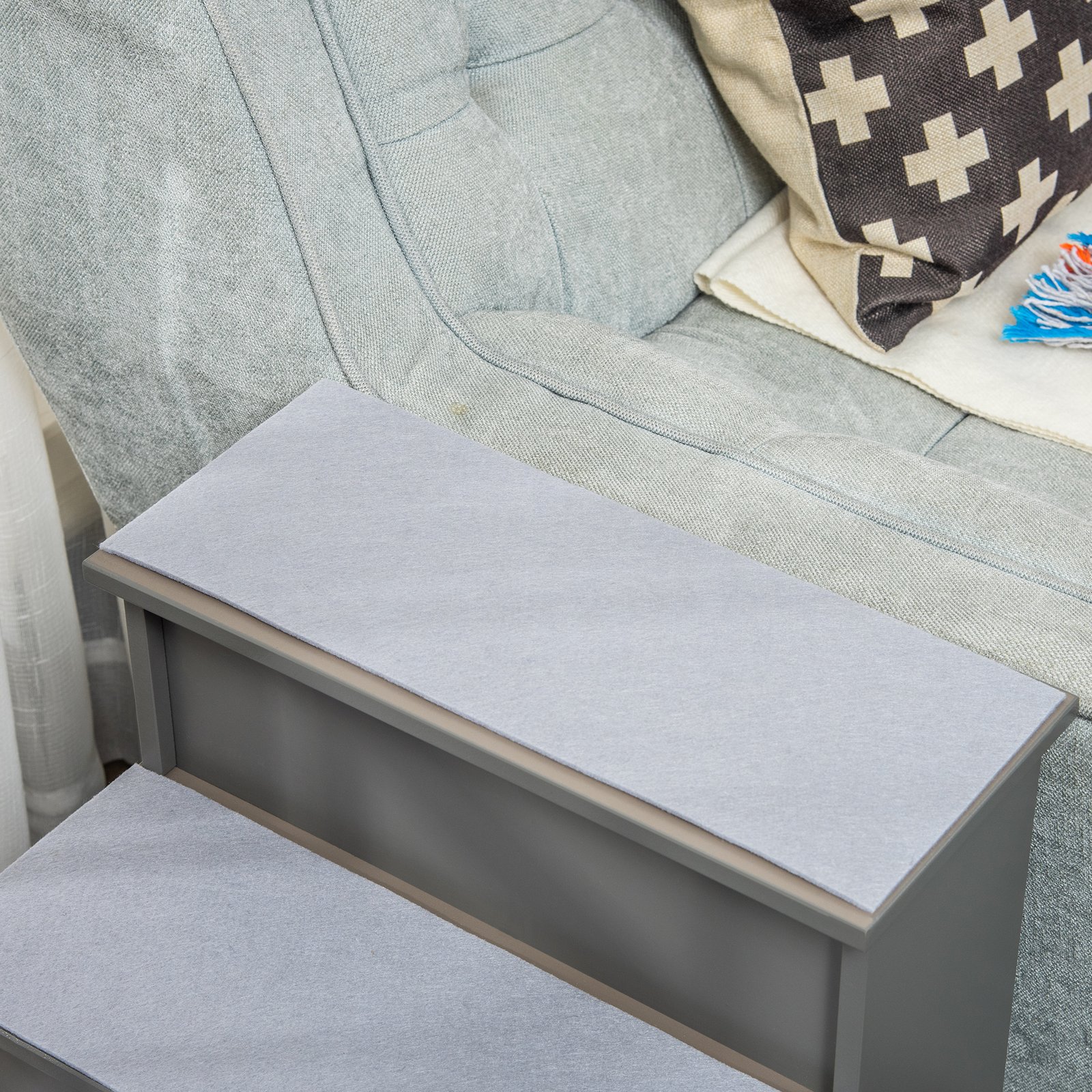 4 Step Dog Steps for Bed, Wooden Dog Steps for Sofa, Pet Stairs for Bed Couch with Non-Slip Carpet for Cats and Puppies, 40 x 59 x 54.2 cm, Grey