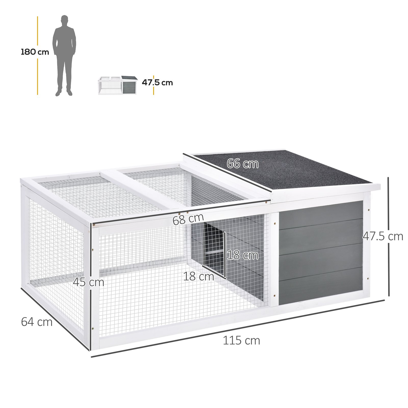 Rabbit Hutch Guinea Pig Hutch Wooden Small Animal Cage Rabbit Run Duck Enclosure with Openable Roof for Indoor Outdoor Easy to Clean 115 x 66 x 47.5 cm
