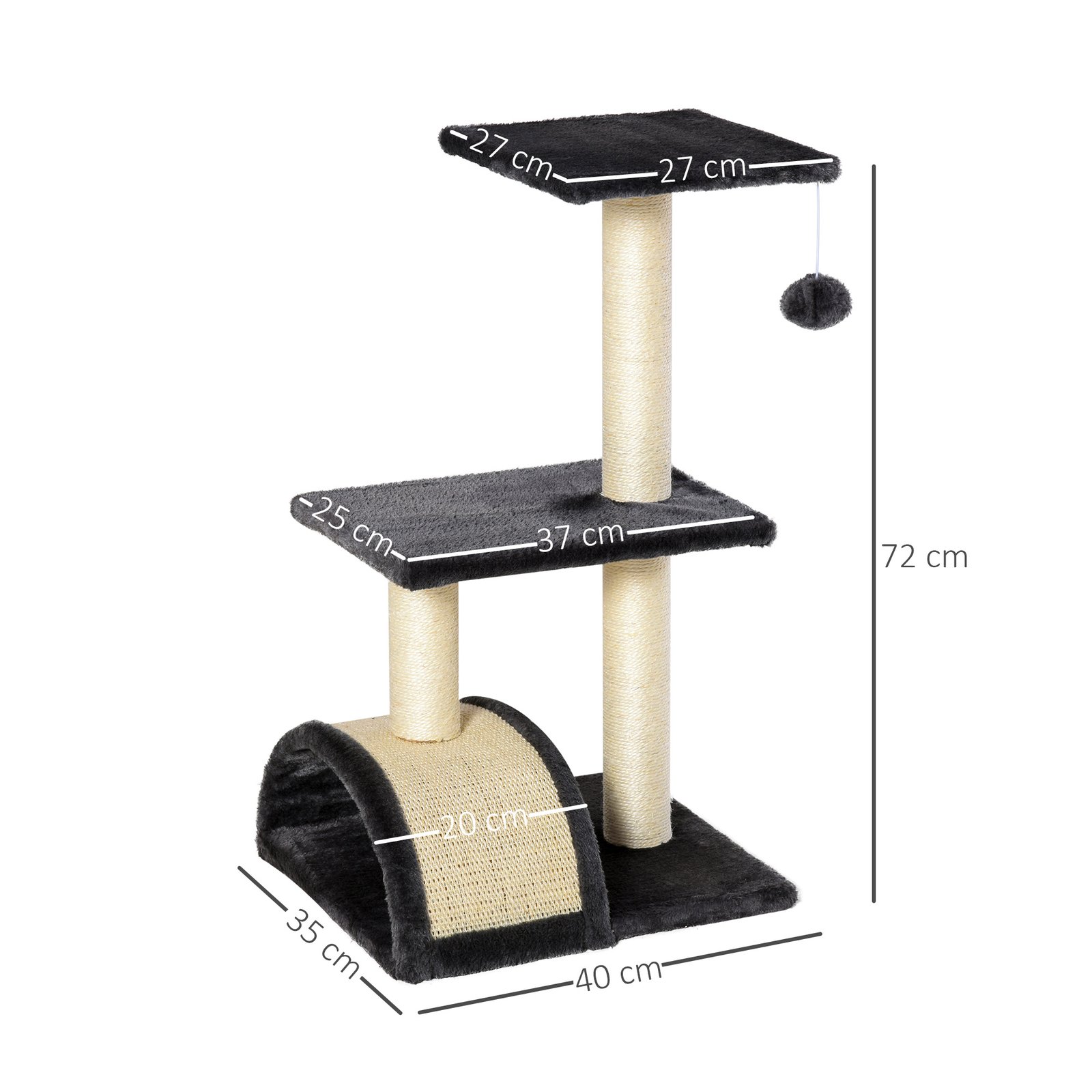 72cm Cat Tree with Scratching Post, Pad for Indoor Cats - Smoky Grey - Image 3