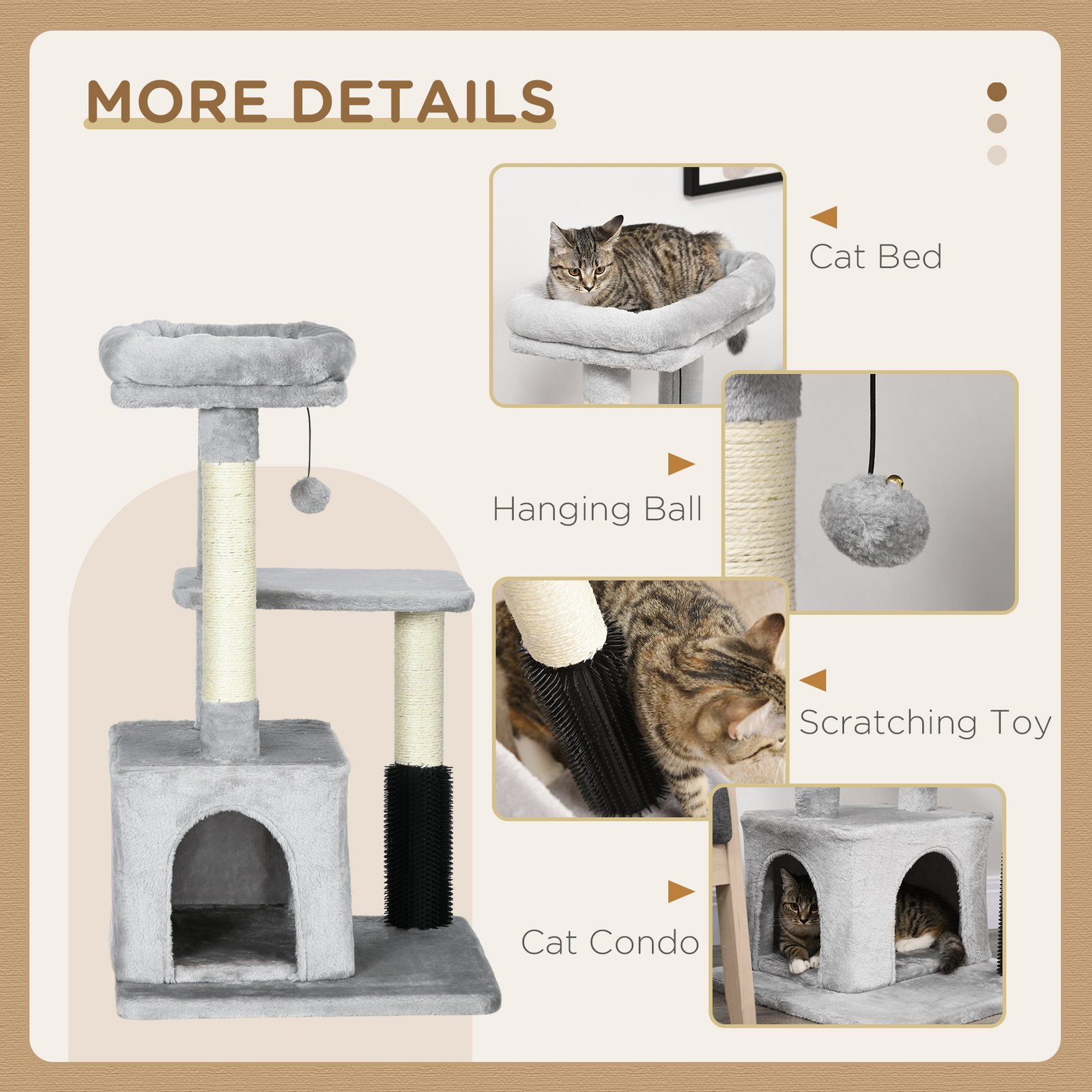 Cat Tree for Indoor Cats Climbing Tower Kitten Scratch Post Activity Center Kitten, Grey - Image 5