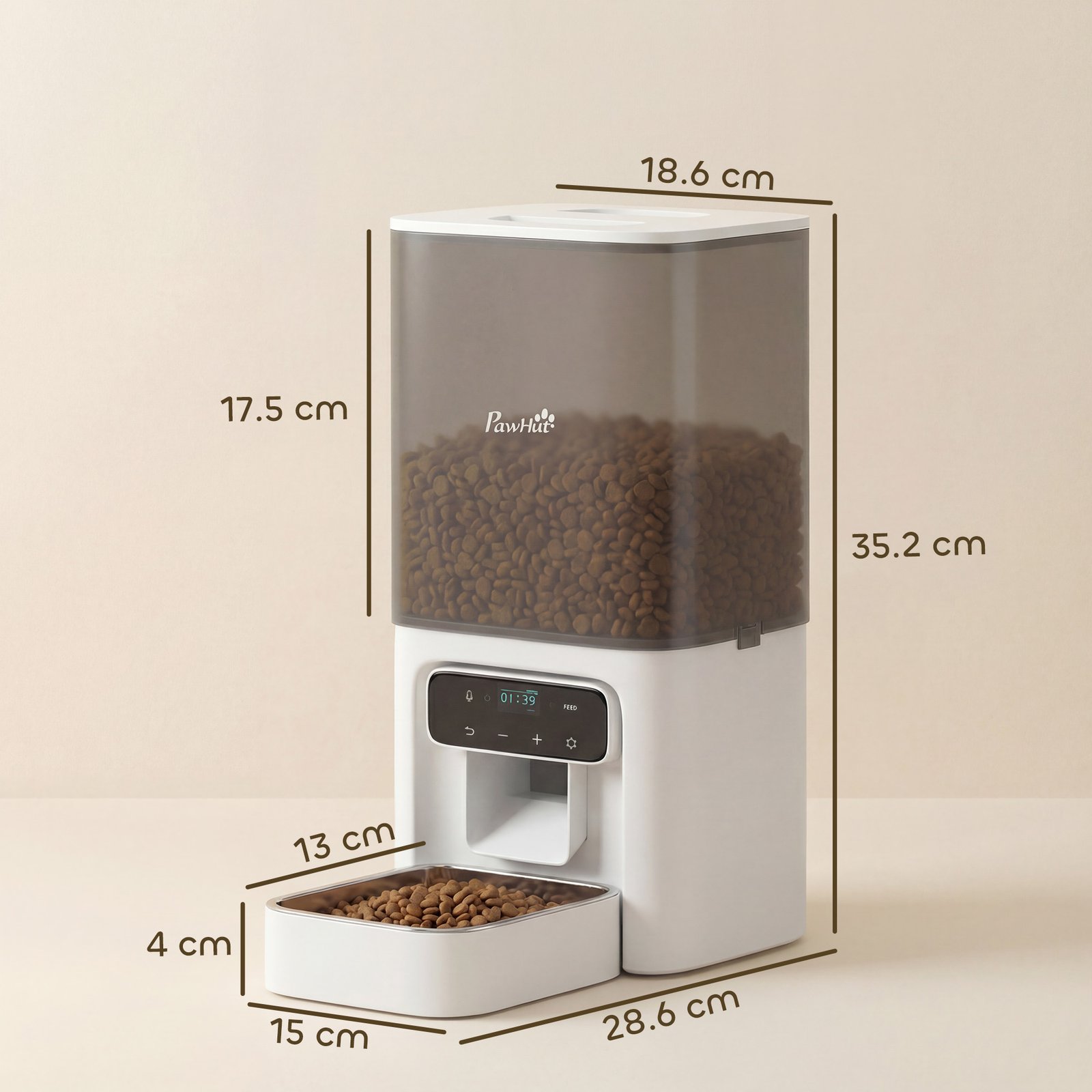 Programmable Automatic Cat Feeder with Timer Up to 6 Meals Per Day, 10s Voice Recorder, Portion Control