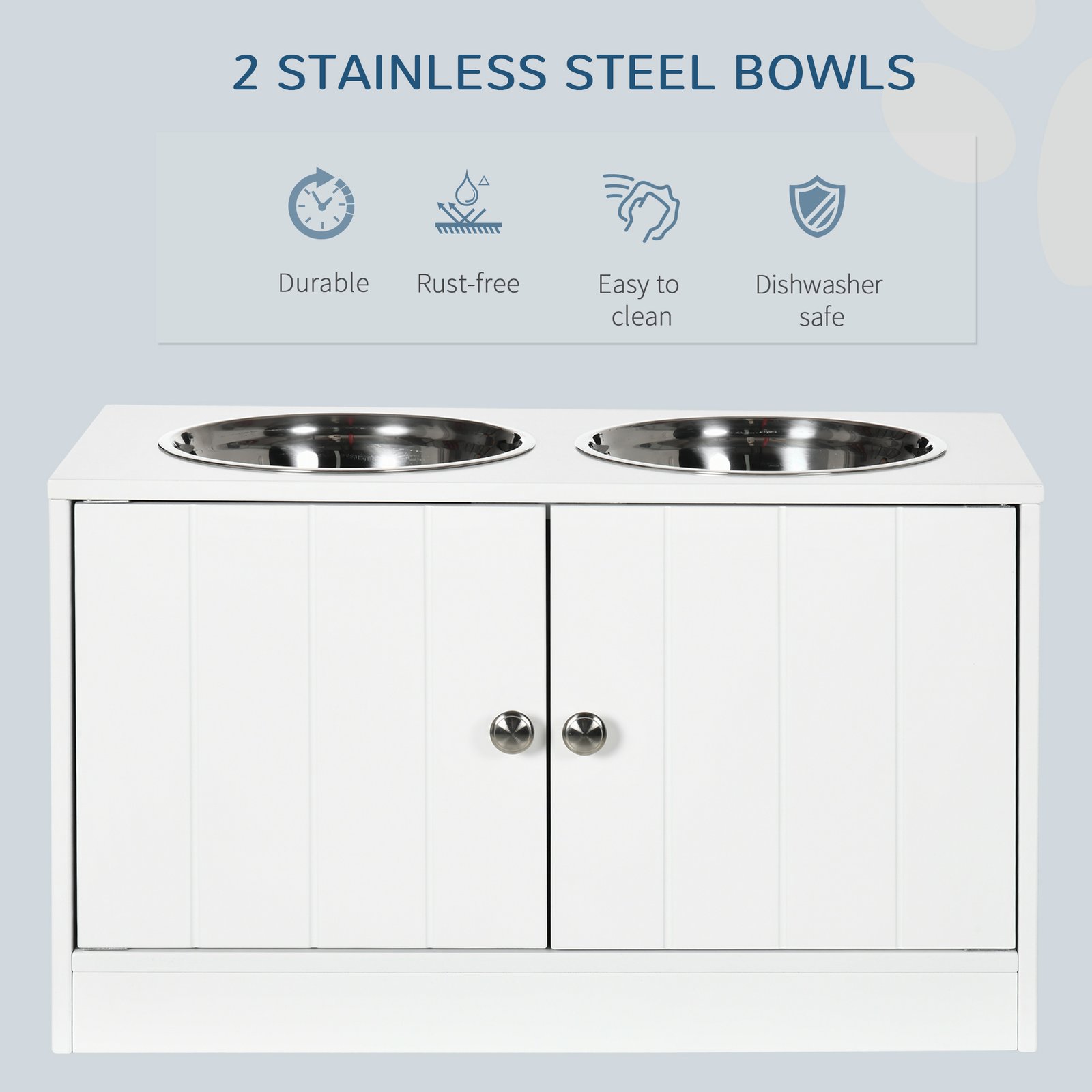Raised Pet Feeder, with Two Bowls, Storage - White - Image 3