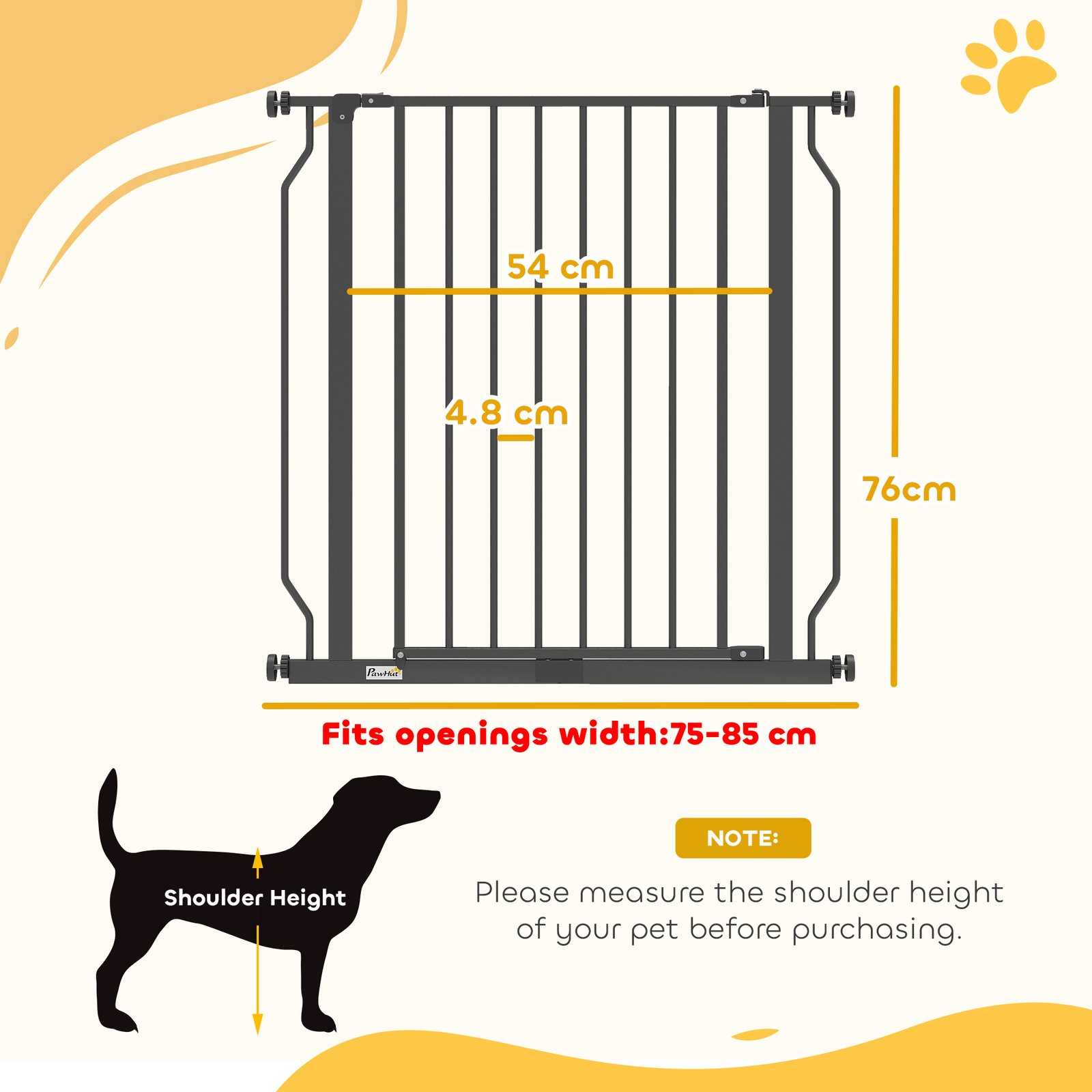 Extra Wide Dog Gate, with Door Pressure, for Doorways, Hallways, Staircases - Black