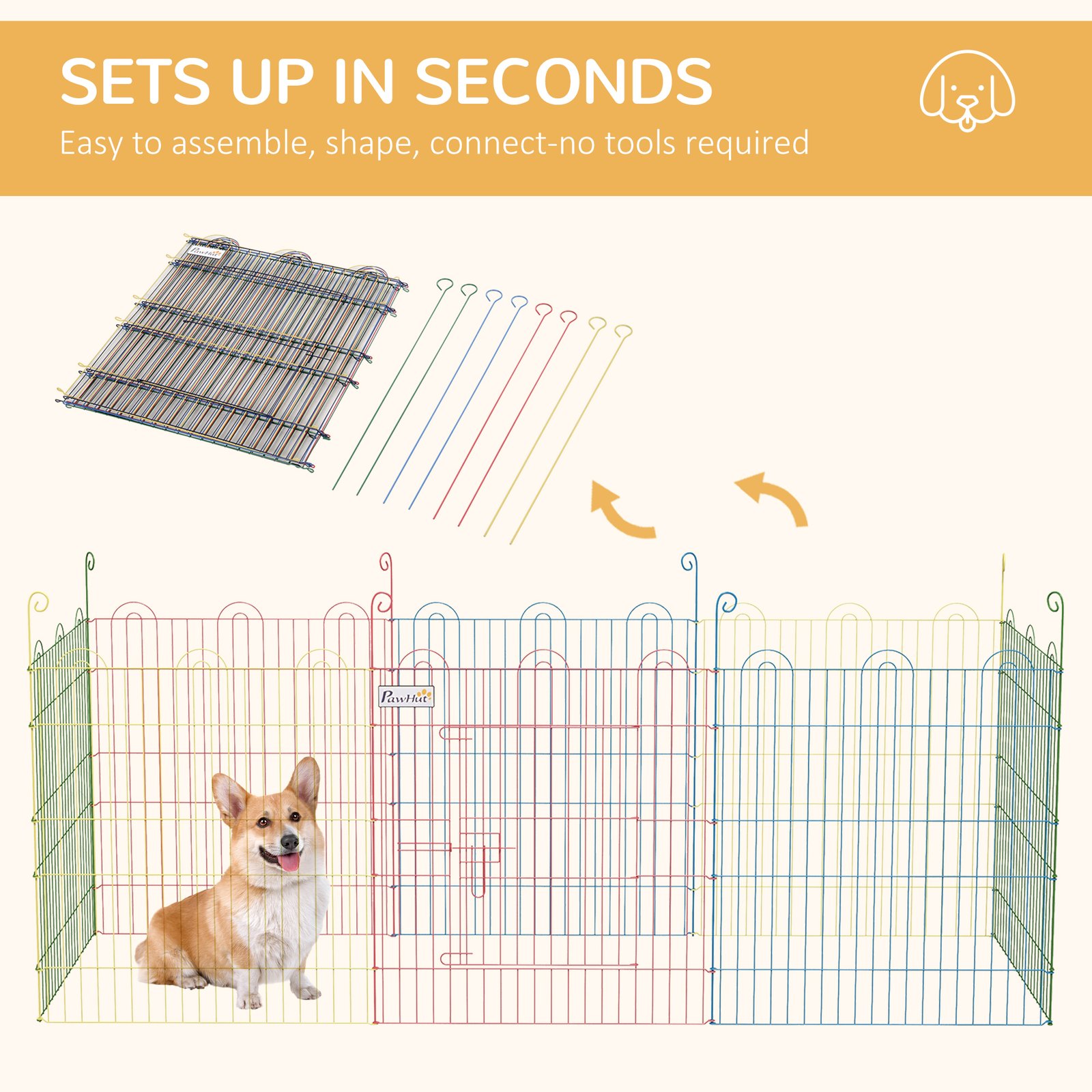 Pet Playpen Crate, with Eight Panels, Door, for Indoors and Outdoors, 60H x Φ156cm - Image 4
