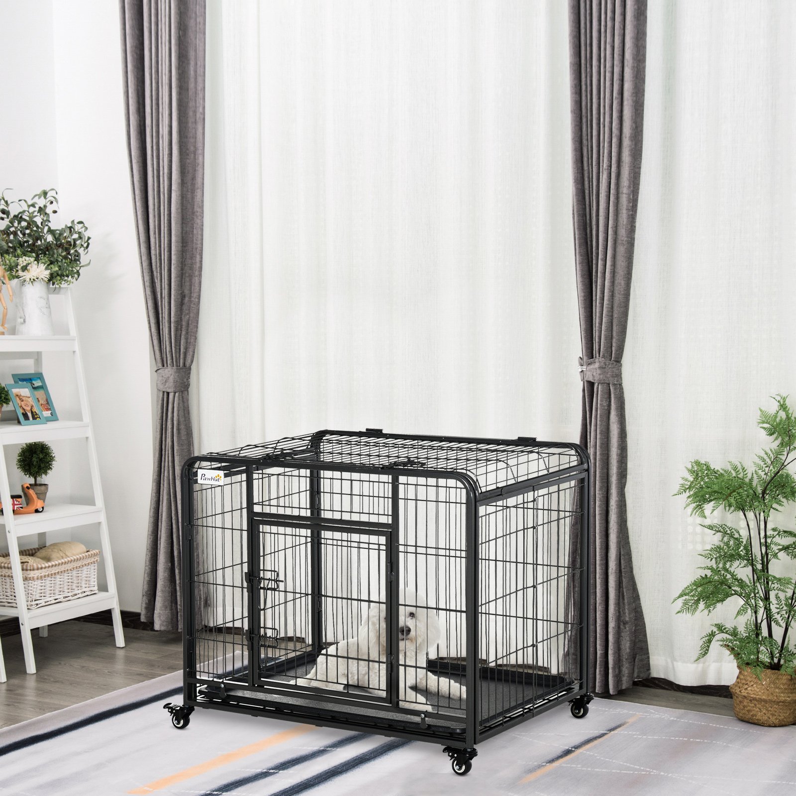 Metal Dog Cage Kennel Locking Door & Wheels Removable Tray Openable Top For Medium Pets 94 x 58 x 69.5 cm - Image 9