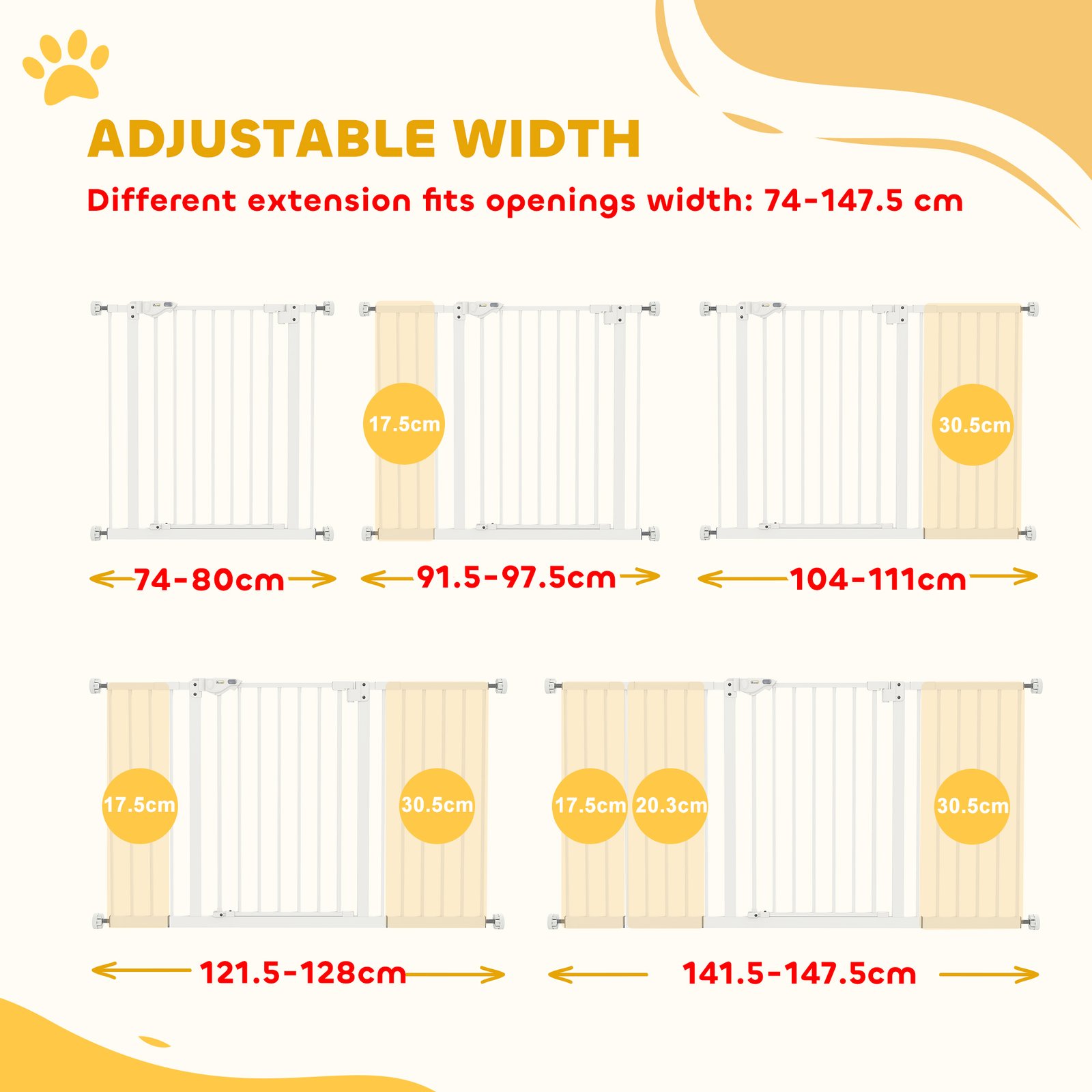 Adjustable Safety Gate w/ Three Extensions, Four Adjustable Screws, White - Image 4