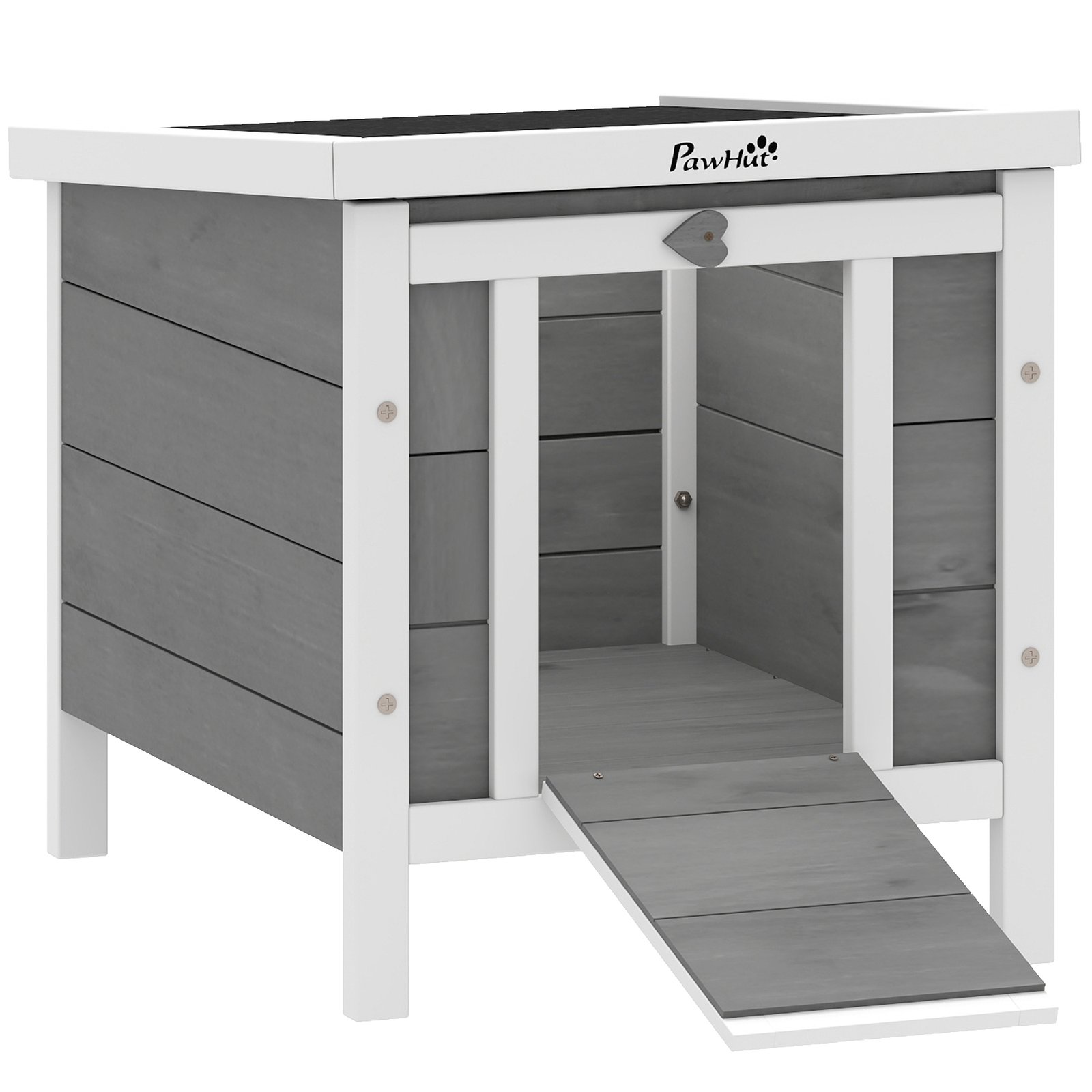 Wooden Rabbit Hutch Outdoor, Guinea Pig Hutch, Rabbit Hideaway, Cat House, Bunny Cage Small Animal House with Openable Roof, 51 x 42 x 43 cm, Grey