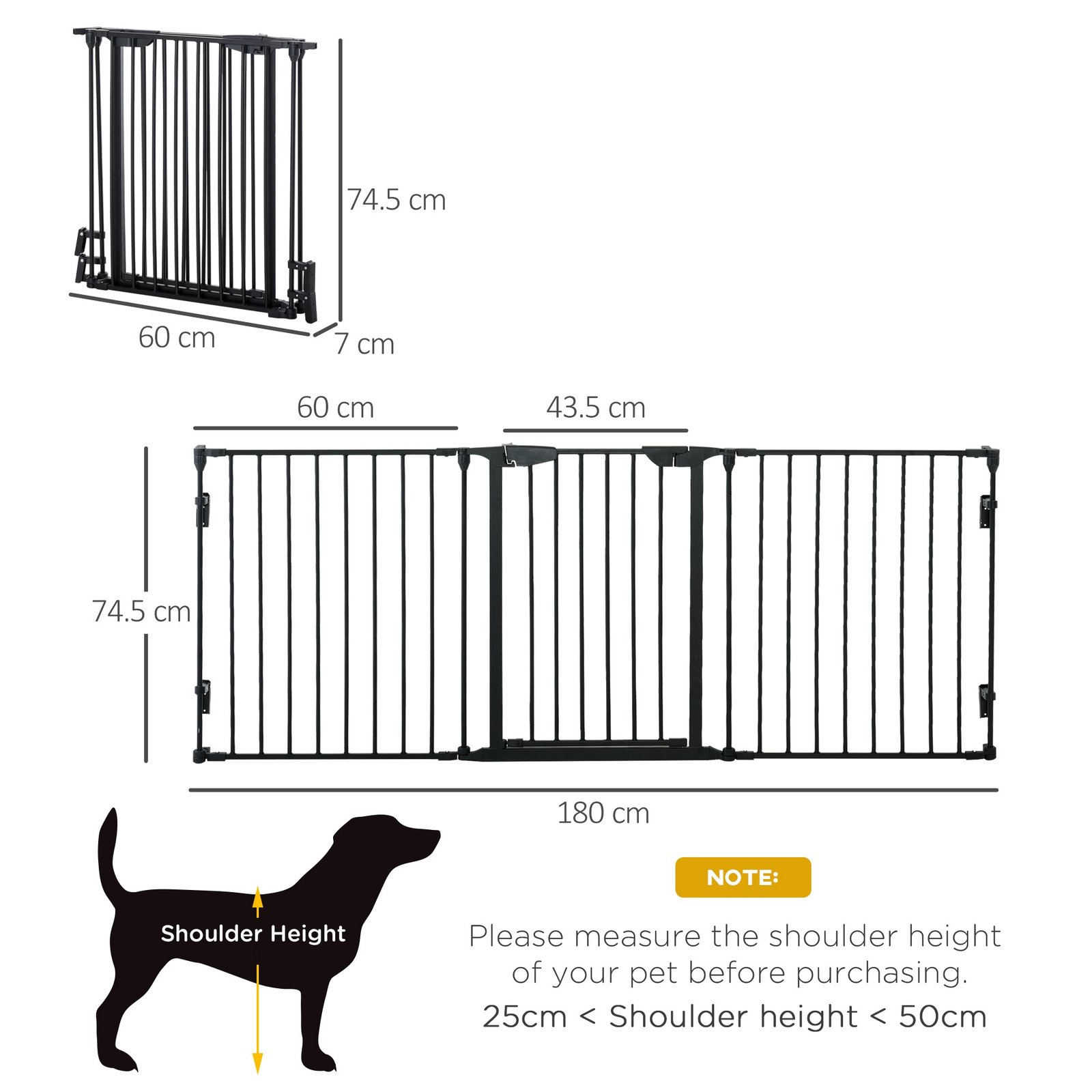 Pet Safety Gate, 3 Panels Playpen Fireplace, Foldable Metal Fence, Stair Barrier, Room Divider, Fire Guard w/ Automatic Closing Door, Black