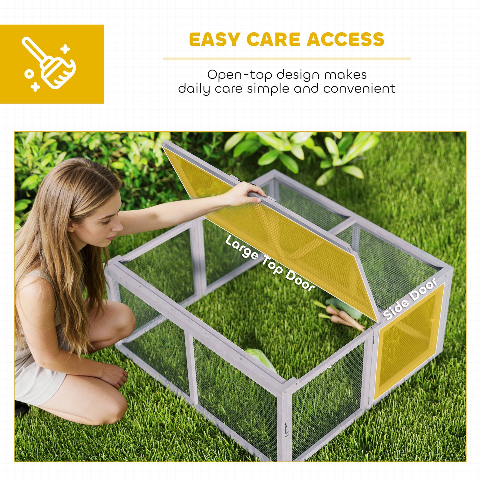 Rabbit Hutch Outdoor, Foldable Guinea Pig Hutch with Openable Top, for 3 Bunnies, Ducks, Chickens, 110 x 105 x 50 cm