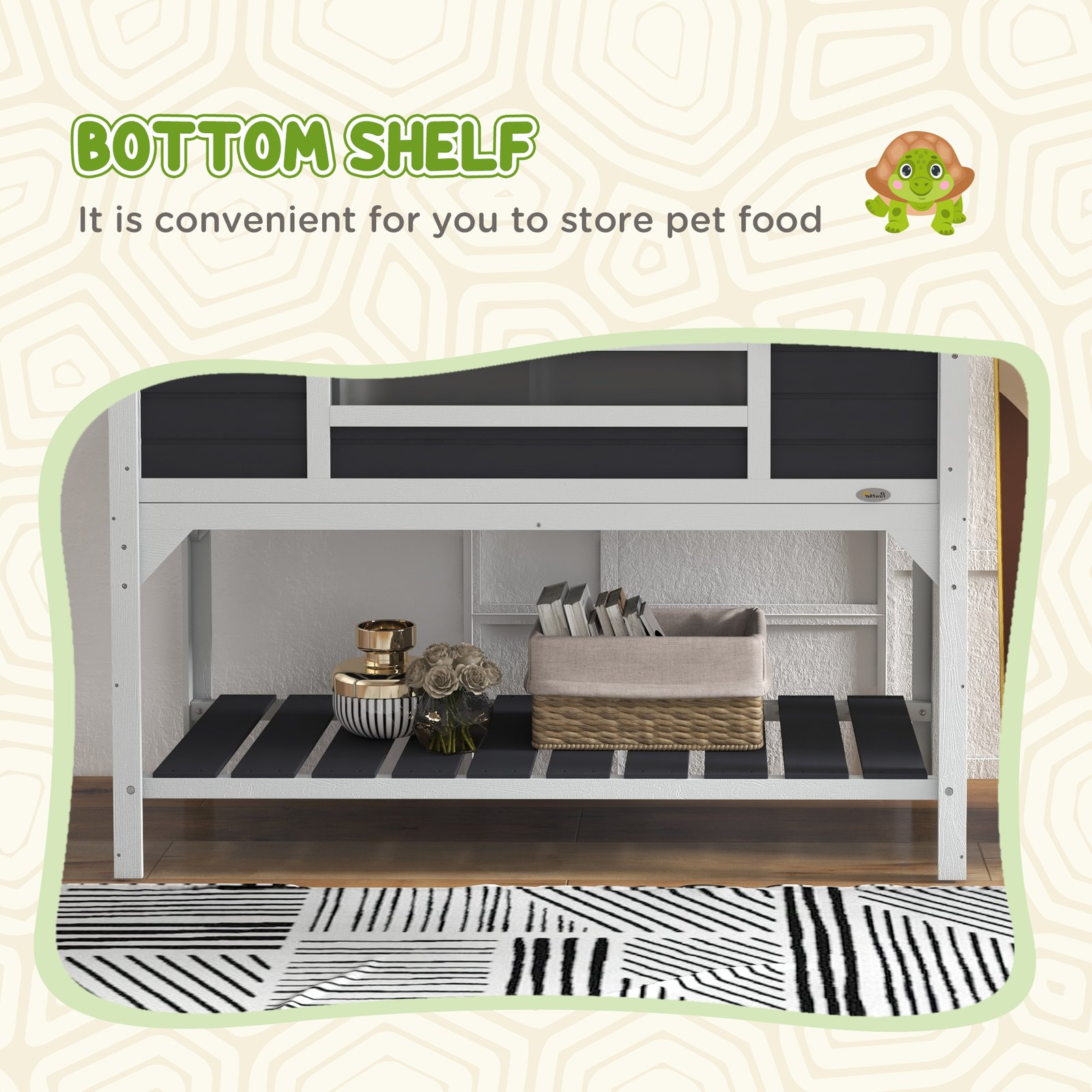 Wooden Tortoise Enclosure w/ Adjustable Lamp Holder, Openable Lid, Dual Main Houses, Storage Shelf, Fixed Tray - Grey