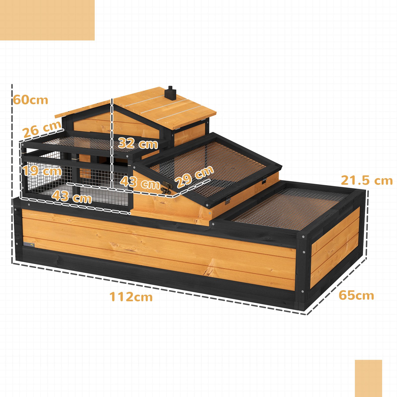 Wooden Tortoise House with Balcony, Tray, Roof, for Indoor and Outdoor, Yellow - Image 3