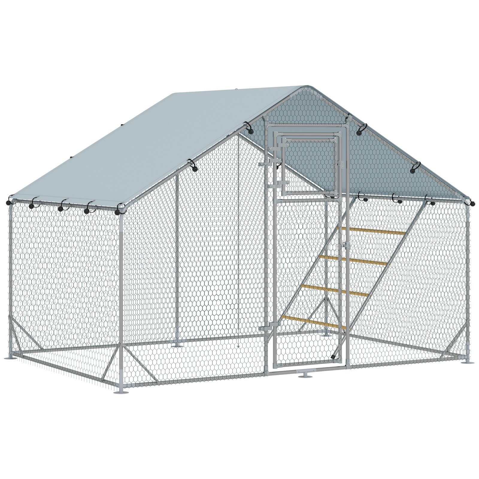 Walk-in Chicken Run with Cover, Feeding Door, Hanging Feeder, Perch, for 6-8 Poultry