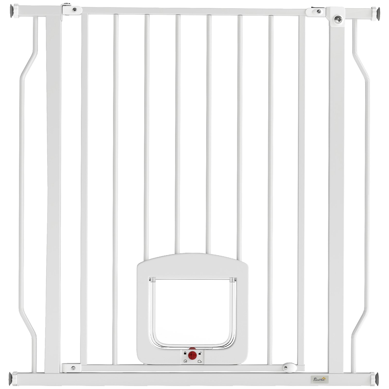 Adjustable Pet Gate with Cat Door, Pressure Fit Barrier for Doorway and Hallway, 75-85 cm, White