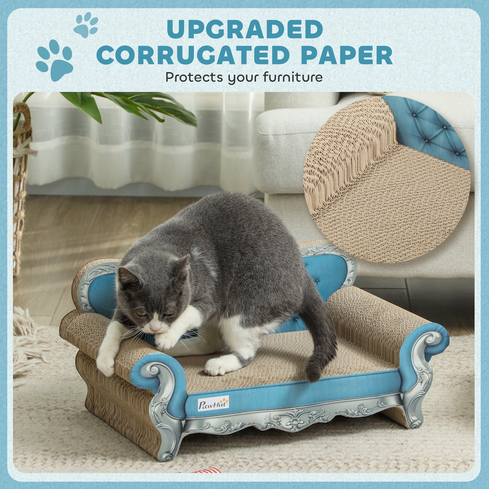 2-in-1 Cat Scratcher with Catnip for Indoor Cats, Light Blue
