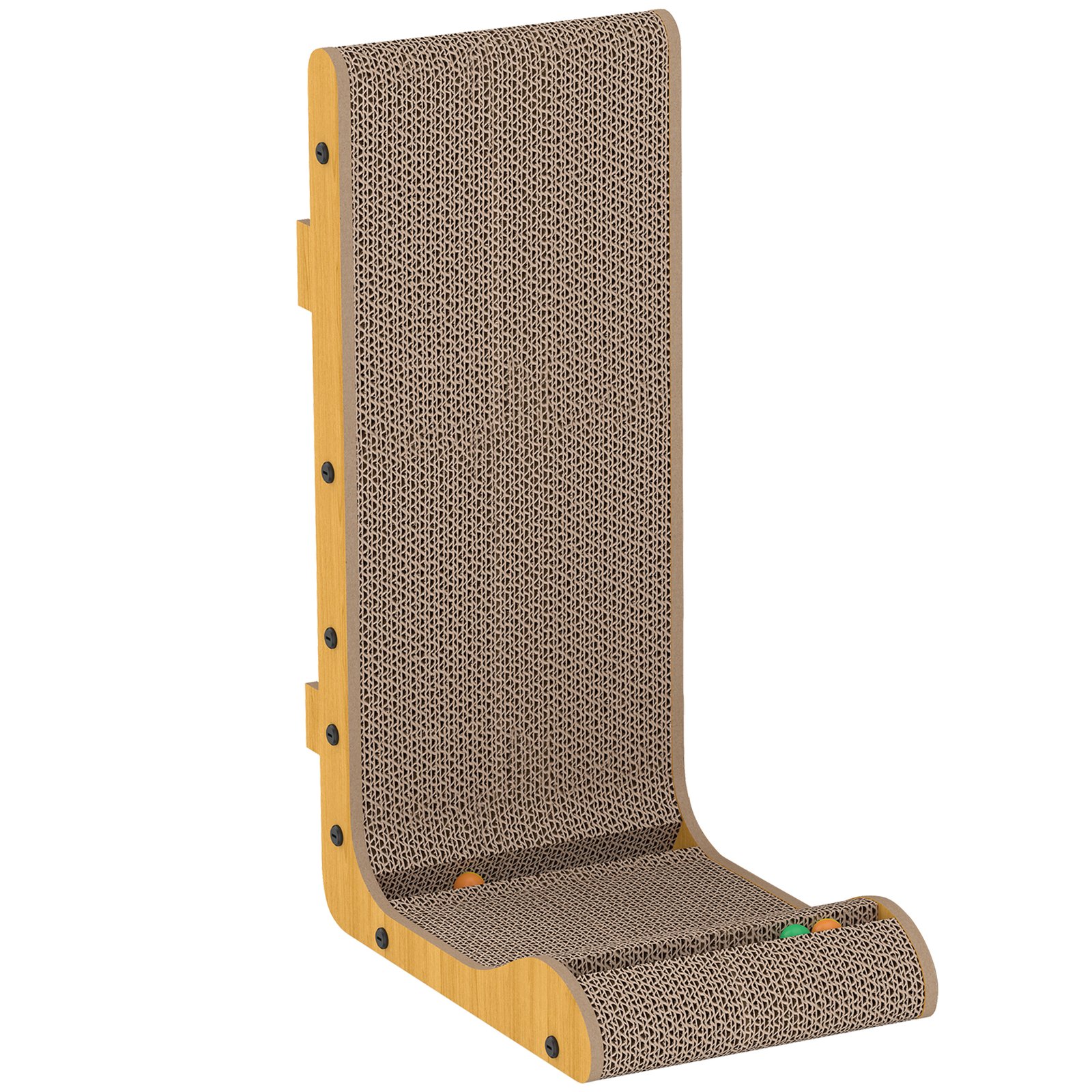Cat Scratching Board Wall Mounted Cat Scratcher Corrugated 3 Toy Balls 39 x 23.5 x 57.5 cm Brown
