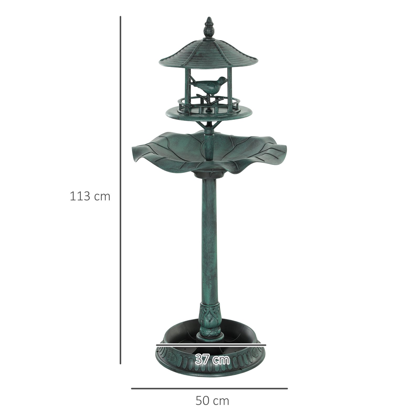 3-in-1 Garden Bird Bath, Freestanding Birdbath with Large Water Basin, Underneath Flower Planter, Φ50 x 113 cm, Green