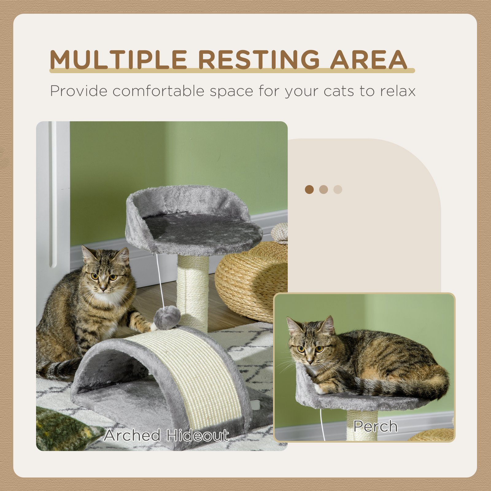 Cat Tree, Kitten Scratcher Activity Centre, with Sisal Scratching Post, Toy Ball - Grey - Image 5